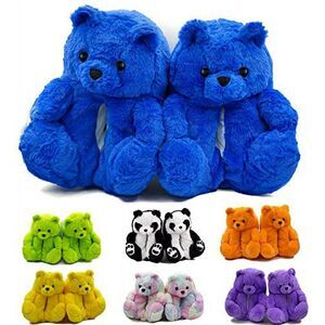 Teddy Bears Slippers Women Fluffy Shoe Cute House Animal Slippers Fuzzy Blue